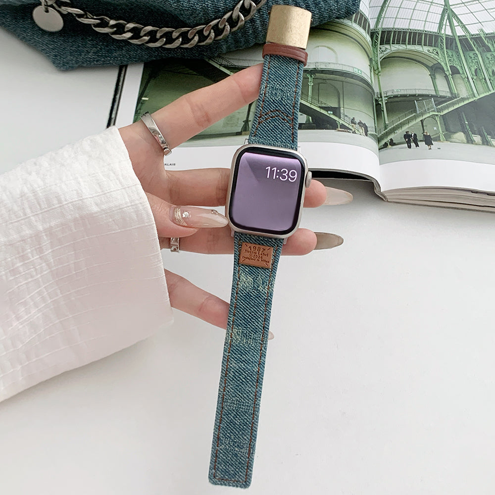 For Apple Watch Series 9 8 7 41mm / 6 5 4 SE (2023) SE (2022) SE 40mm / 3 2 1 38mm Replacement Strap Denim Watch Band - Washed Blue For Apple Watch Series 9 8 7 41mm / 6 5 4 SE (2023) SE (2022) SE 40mm / 3 2 1 38mm Replacement Strap Denim Watch Band - Washed Blue